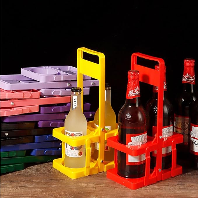 Portable Plastic Drink Carrier,Reusable Red Beer Bottle Coffee Cup Holder,Tea Bottle Drink Caddy for Delivery,2 Holes Cup Holders with Handle for Catering Restaurant Travel Car