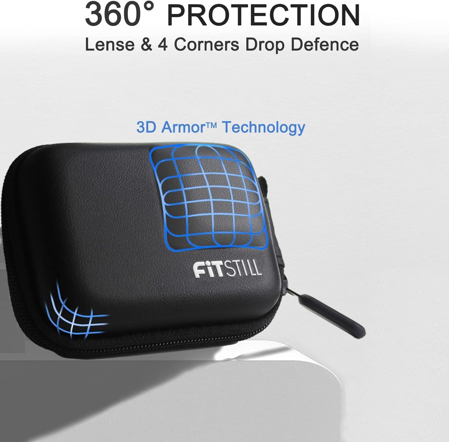 FiTSTILL Black PU Mini Carrying Case for Go Pro Hero 13 Black,Hard Shell Travel Storage Case for Hero 12/11/10/9/8/7/(2018)/6/5 DJI Osmo Action,AKASO,Campark,YI Action Camera and More