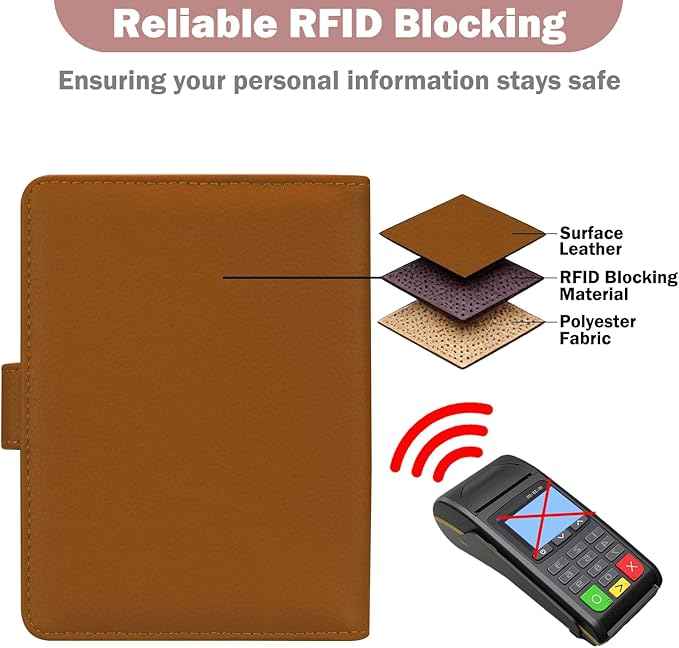 HOTCOOL Passport Holder Travel Essentials Airplane & Cruise Essentials Ship Leather Wallet Cover Case RFID Blocking Women & Men Vacation Travel Accessories Gifts Deals, Litchi - Brown