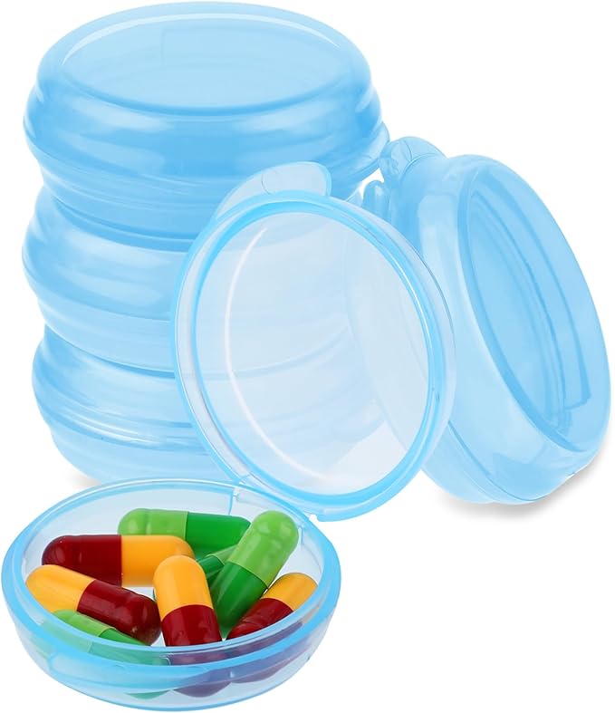4 Pcs Mini Pill Organizer Small Pill Box Cute Portable Pill Case for Pocket Purse Travel Storage Containers Earplug Case Medicine Dispenser Vitamin Holder (4 Blue)