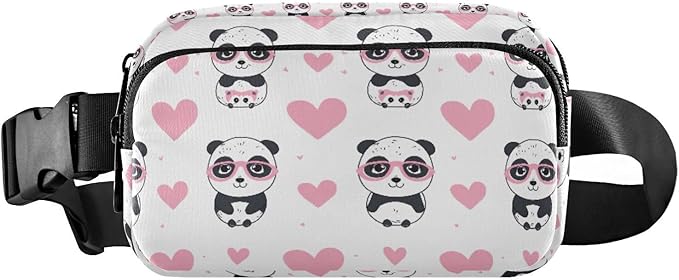 Kawaii Panda Pink Heart Glasses Fanny Pack for Women Men Water Resistant Fashion Waist Packs with Adjustable Strap Belt Bag for Travel Workout Jogging Hiking 21219057