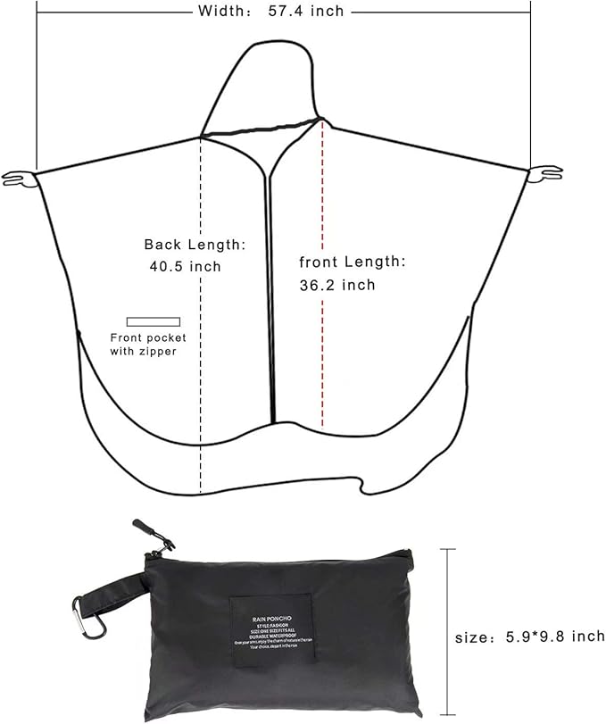 NUUR Rain Poncho for Women Adults Unisex Hooded Zipper Raincoat Waterproof Reusable Hiking Rain Coat with Pockets