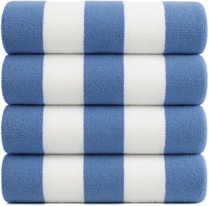 Cotton Turkish Beach Towel with Towels Oversized 30"x60" Pool Absorbent Extra Large Quick Dry Sand Travel Towel (Cabana Fountain Blue, 4 Pack)