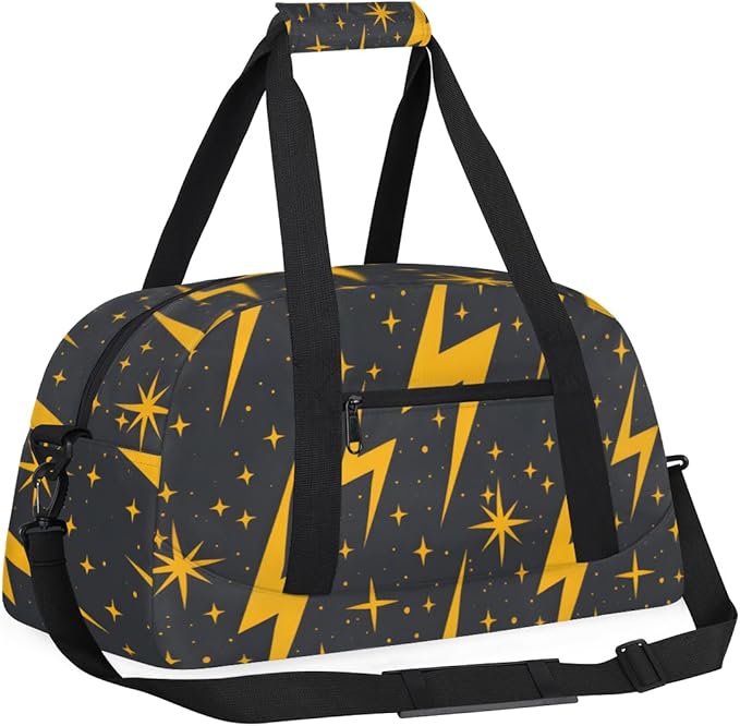 Golden Lightning Gym Travel Duffle Bag for Women & Men with Front Zipper Pocket for Sports, Overnight, Weekender, Carry On,Workout & Dance Bag,Lightning,18.9 * 8.7 * 10.6 in
