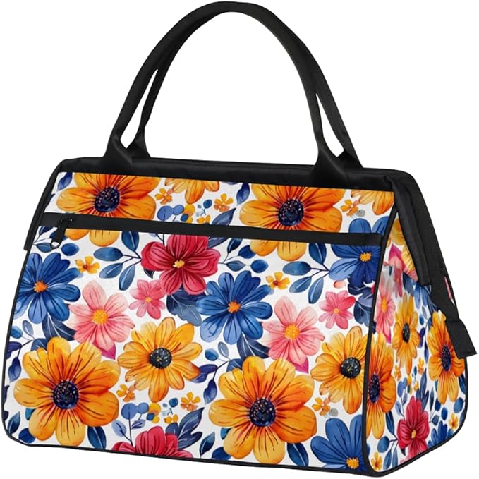 Spring Colorful Flower Overnight Weekender Bag for Women Men Travel Duffel Bags Waterproof Luggage Carry on Sports Yoga Gym Bag
