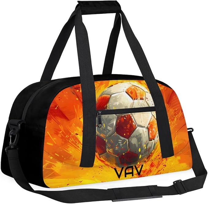 Custom Gym Bag Black Orange Soccer Personalized Outdoor Sports, Travel Carry-On Luggage and Dance Practice Designed Specifically for Boys and Girls