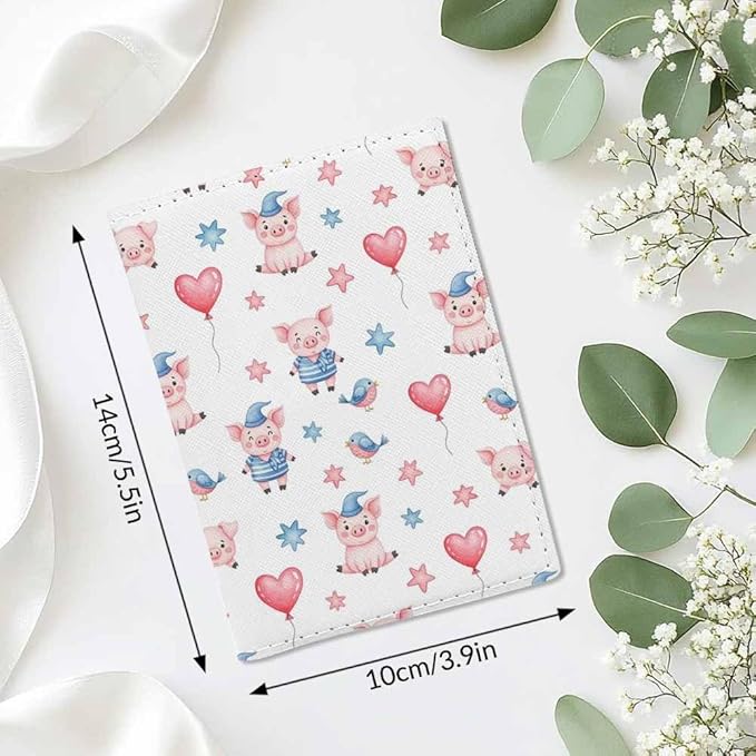 Cute Pig Passport Holder for Travel Love Happy Fashion Art PU Leather Passport Cover Wallet Cute Passport Card Holder for Women and Men