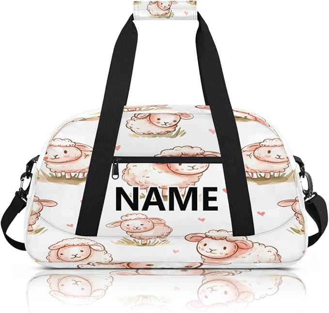 Cute Cartoon Sheep Mini Gym Bag 18 inch for Women Men Waterproof Custom Sheep Travel Duffel Bag Carry On Overnight Tote Nurse Bag for Work Fitness Hiking