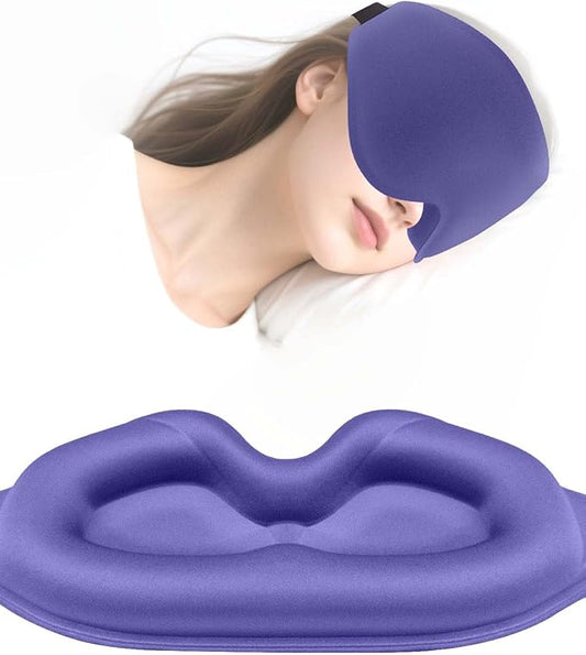 Sleep Mask for Women Men, Machine Washable, Pressure-Free Temple and Nose Space, 3D Ventilated Contour (Blue)