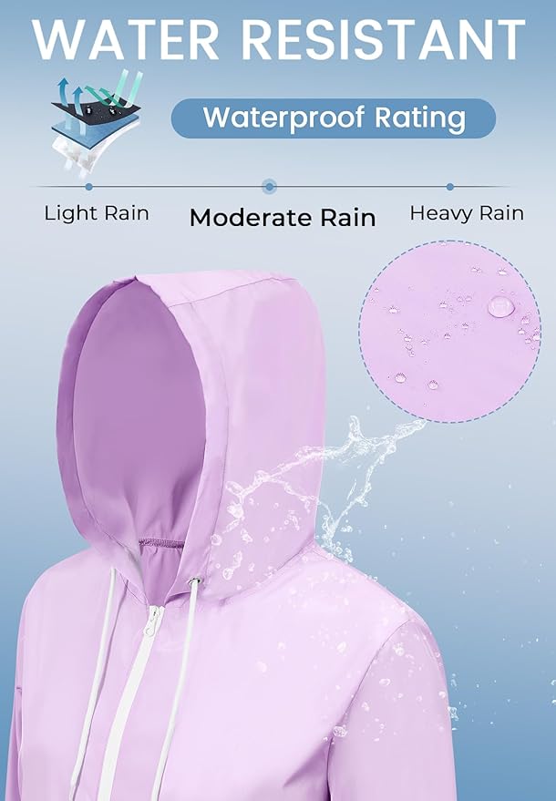 Zando Lightweight Rain Jacket Women Waterproof - Raincoat for Women Packable Rain coat Hooded Windbreaker for Travel Outdoor