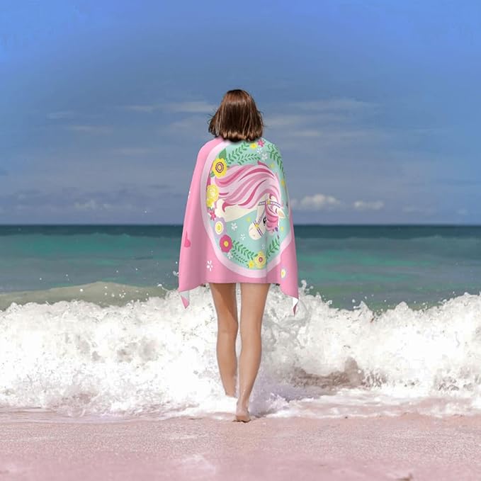 Cute Unicorn Beach Towel for Kids/Girls/Toddler/Baby, Personalized Microfiber Beach Towels Bulk, Quick Dry Beach Towel for Pool, Lightweight Bath Towels Oversized Clearance 30"x 60"