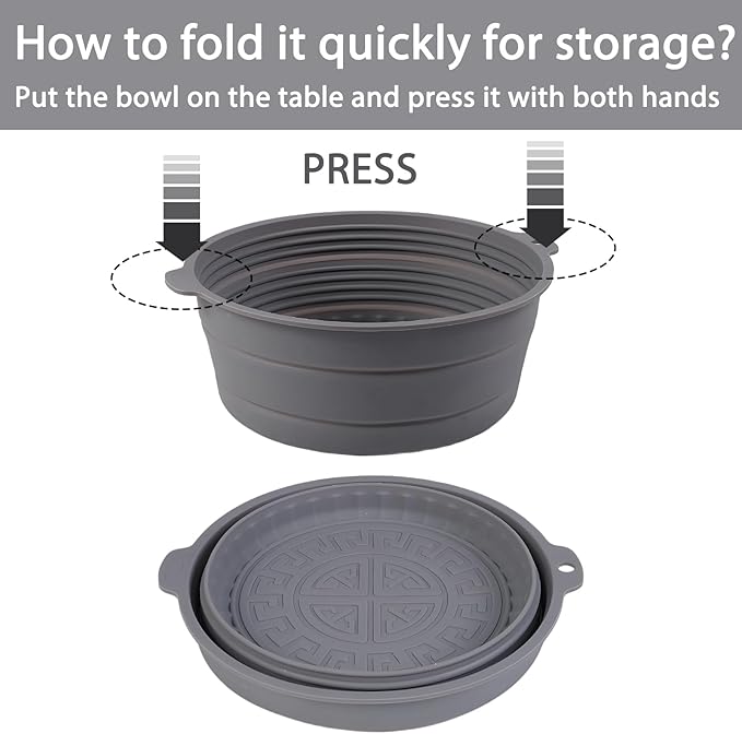 Collapsible Silicone Mixing Bowl, Food-Grade Foldable Travel Container, Large Collapsible Bowls for Camping Outdoor Hiking Storage Mixing, Grey (pot QY104)