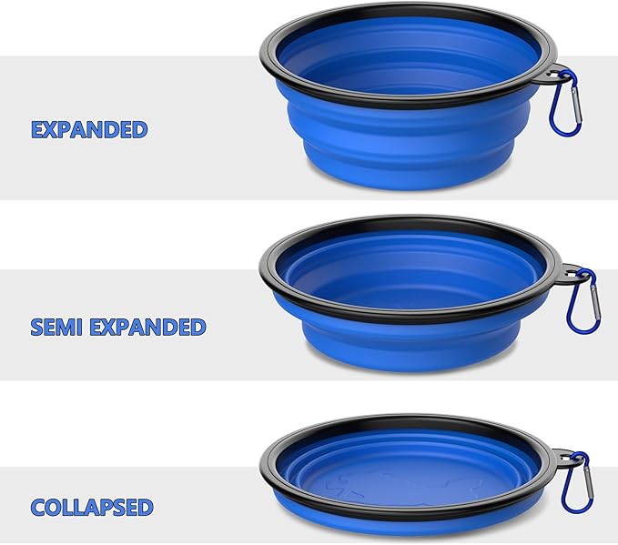 2 Pack Collapsible Dog Bowl Travel Portable Pet Bowls [20oz,600ml],Expandable Foldable Food Water Feeding Dishes for Traveling Hiking Walking,with Carabiners [Black,Blue]