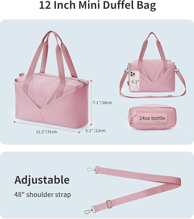 Ceneda Small Gym Bag for Women, 12 inch Mini Gym Bag with Wet Pocket, Lightweight Tote for Gym, Sport, Workout - Pink