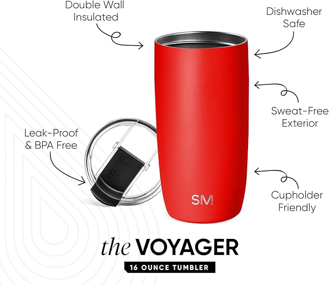 Simple Modern Travel Coffee Mug Tumbler with Flip Lid | Reusable Insulated Stainless Steel Cold Brew Iced Coffee Cup Thermos | Gifts for Women Men Him Her | Voyager Collection | 16oz | Saffron