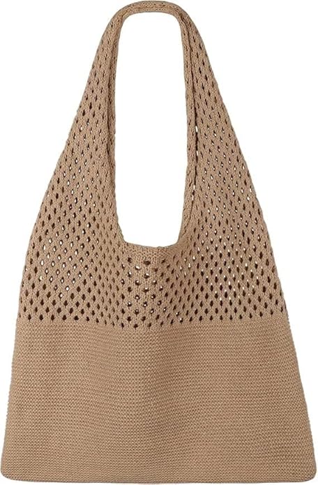 Beach Tote Bag for Women, Crochet Boho Aesthetic Mesh Shoulder Summer Vacation
