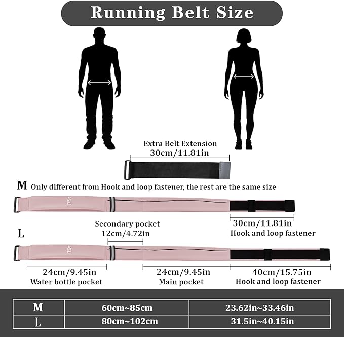 Running Belt for Women Men with Water Bottle & Cooling Towel,Waterproof Running Bag with Adjustable Extension Strap & 3 pocket, Reflective Belt Waist Pack for Hiking, Jogging & Travel (Pink, Medium)