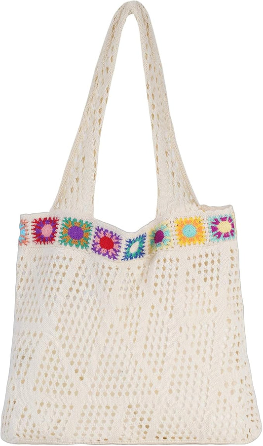 Sightor Crochet Tote Bag, Mesh Beach Bag Knit Summer Hobo Bag Vacation Boho Tote Bag for Women