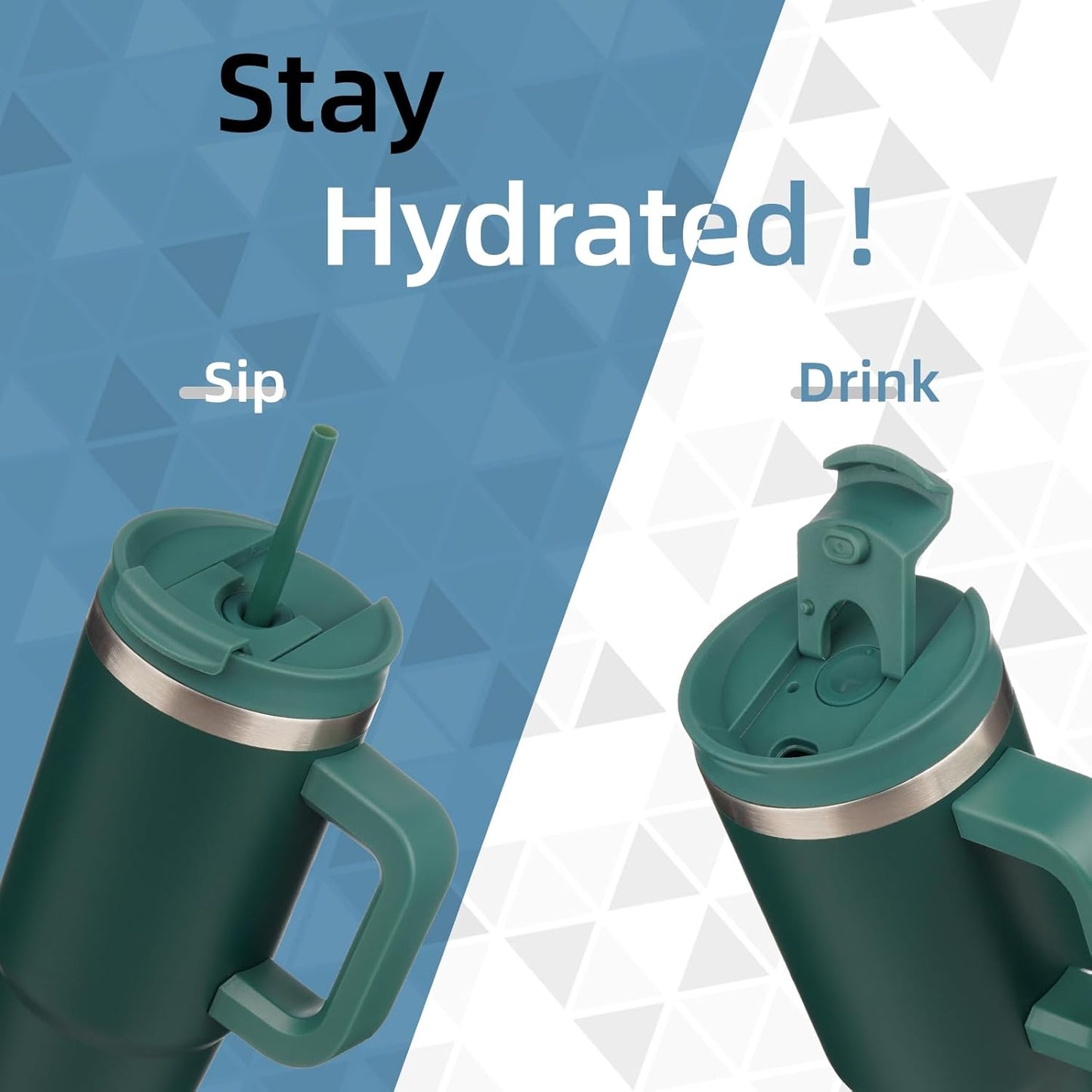 40 oz Tumbler with Handle and 2 Straws,2 in 1 Lid Insulated Water Bottle Stainless Steel Travel Coffee Mug,Dark Green