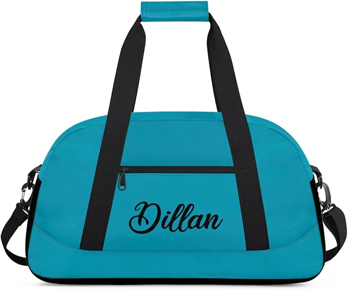 Custom Name Gym Duffel for Kids,Personalized Sports Bag Lightweight Gym Bags for Boys & Girls,Fitness Travel Weekender for Travel, Workout Turquoise