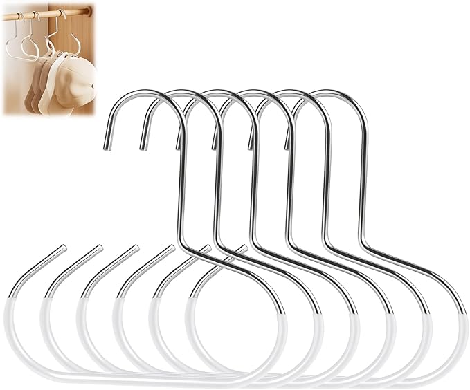 6 Pcs Hat Organizer for Baseball Caps, Heavy-Duty Metal Closet Cap Rack Holder for Space-Saving, Cap Organizer for Baseball Caps, Beanies, Belts, Purses (White)