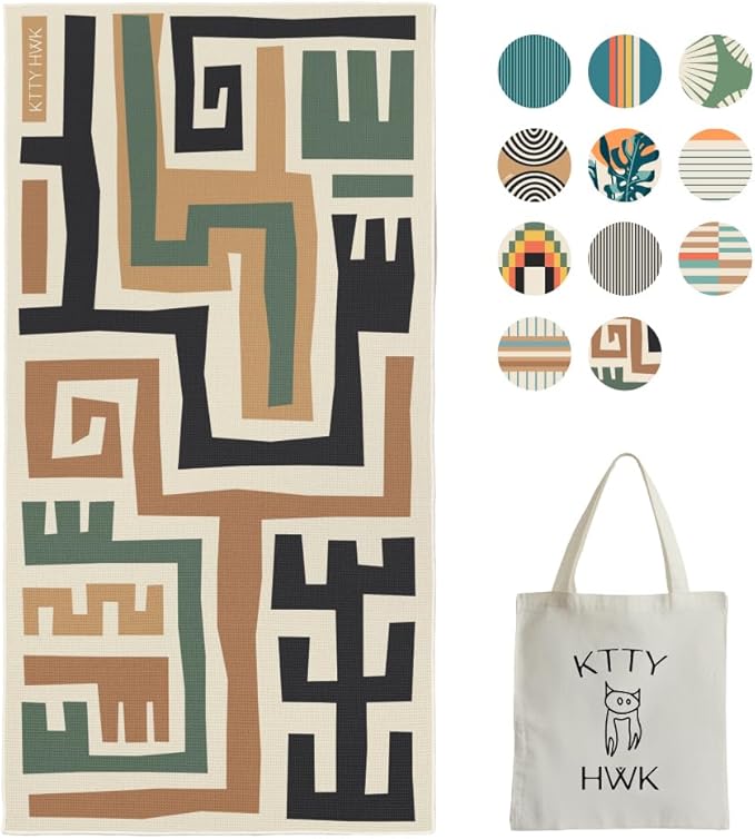 Premium Sand-Free Beach Towel, Hidden Zipper Pocket Spacious 6ft x 3ft, Quick-Dry, Packable, Cavas Tote Included! (Nazca)