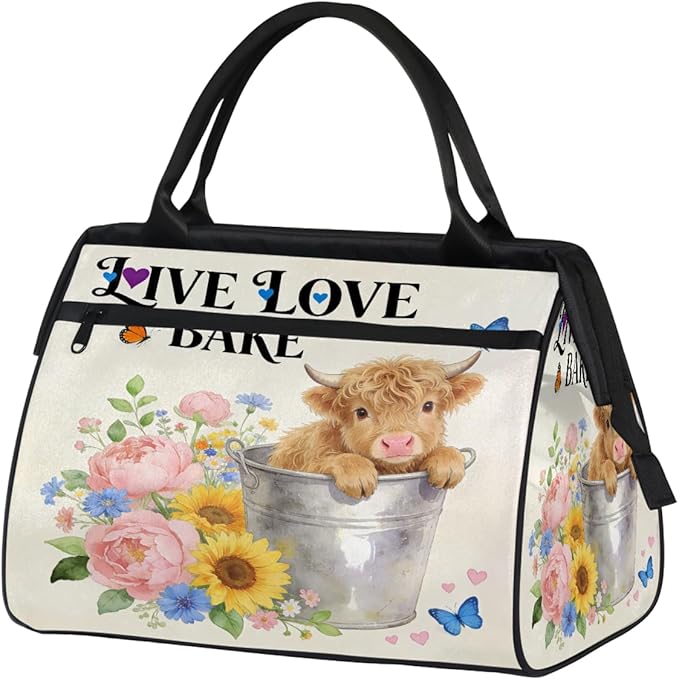 Travel Gym Carrying Bag - Highland Cow Overnight Weekender Bag for Women Men Girls - Shoulder Large Capacity Tote Bag for Travel, Yoga, School,Mommy Hospital Bag for Labor and Delivery
