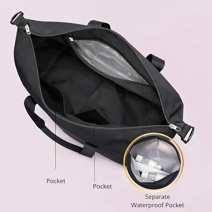 J&G Waterproof Gym Duffel Bag – Lightweight Travel & Sports Bag with Shoe Compartment and Wet Pocket for Men & Women – Carry-On Weekender for Gym, Beach, Trips – 8 Colors (Black)
