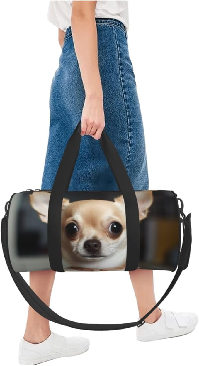 cute chihuahua Sports Gym Bag for Women Men Travel Duffel Bag Tote Weekender Bag Canvas Carry on Overnight Bag for Travel Swimming Fitness Workout Sports Duffle Bag