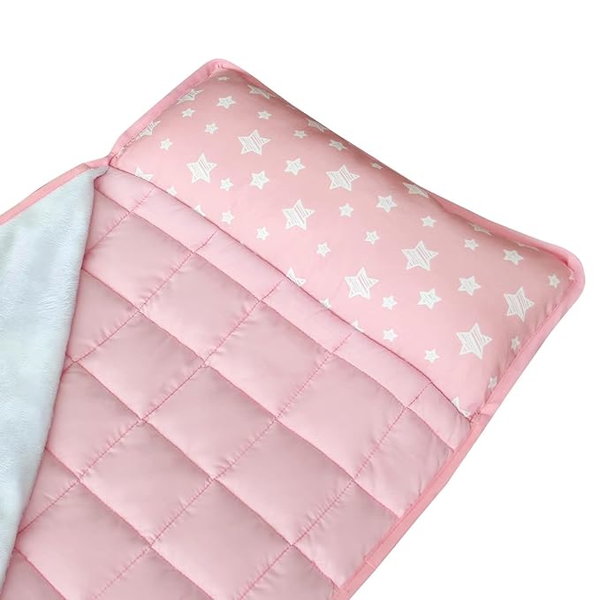 Moonsea Toddler Nap Mat Pink and Fleece Minky Blanket, Lightweight and Soft Perfect for Toddlers Preschool, Daycare, Travel Sleeping Bag for Girls, 21" x 50" Fit on a Standard Cot
