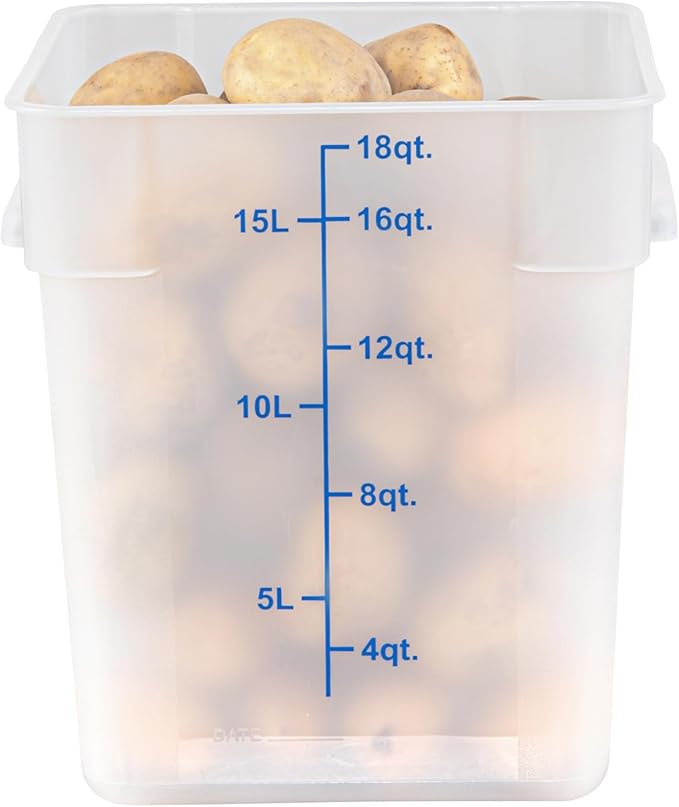 Restaurantware Food Storage Container 1 Pack of 18 qt Plastic Kitchen Storage Bin with Volume Markers Space-Efficient Design Dishwasher-Safe Polypropylene Translucent