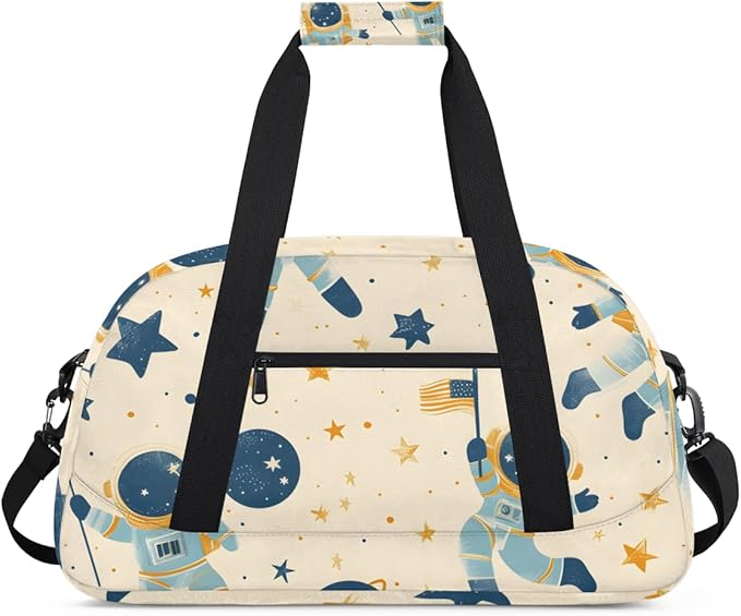 Cute Astronaut Gym Travel Duffle Bag for Women & Men with Front Zipper Pocket for Sports, Overnight, Weekender, Carry On,Workout & Dance Bag,Cute Space,18.9 * 8.7 * 10.6 in