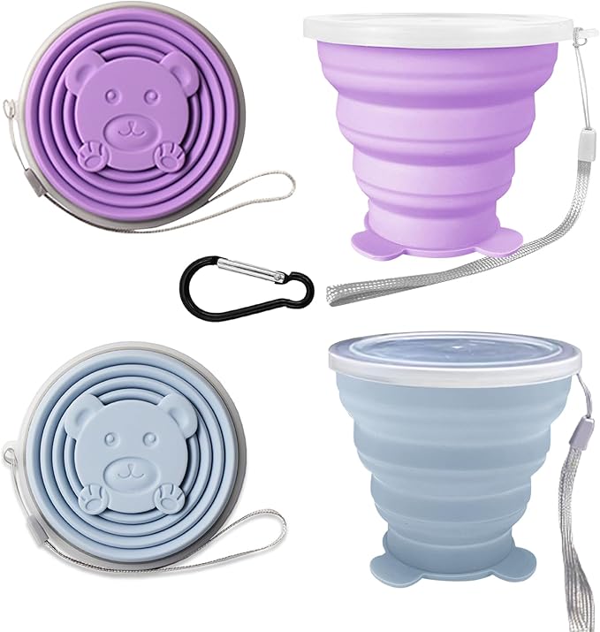 Collapsible Cups-Silicone Foldable Cup-Expandable Folding DrinkingCup Reusable Portable Mugs-Cup For Travel, Camping, Hiking, Beach, Holiday Vacation, Outdoor Sports (PurpleBlue)