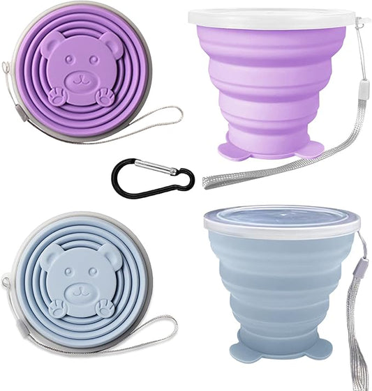 Collapsible Cups-Silicone Foldable Cup-Expandable Folding DrinkingCup Reusable Portable Mugs-Cup For Travel, Camping, Hiking, Beach, Holiday Vacation, Outdoor Sports (PurpleBlue)