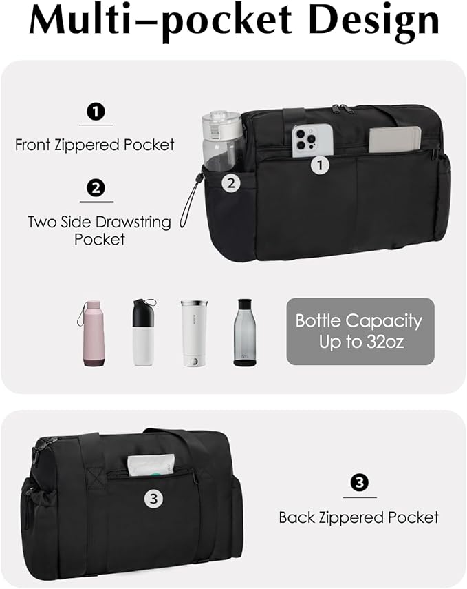 Small Gym Bag, Mini Gym Bag for Women with Yoga Mat Holder and Wet Compartment, Cute Small Yoga Mat Bag with Water Bottle Pocket for Workout Dance, Black