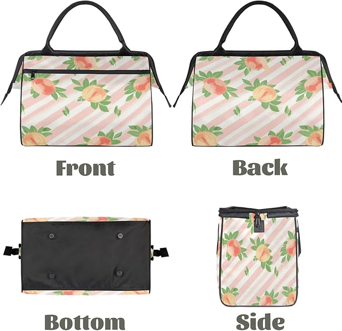 Cute Stripes Peach Pattern Travel Duffel Bag, Waterproof Sports Gym Duffle Bag, Large Capacity Weekender Carry On Overnight Bags for Women Men