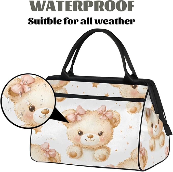 Cute Bear Overnight Weekender Bag for Women Men Travel Duffel Bags Waterproof Luggage Carry on Sports Yoga Gym Bag