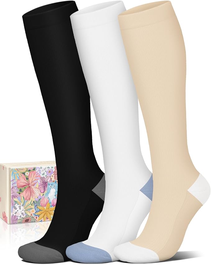 Cotton Compression Socks for Women&Men Knee High Cute Support Sock for Nurses, Pregnancy, Flying