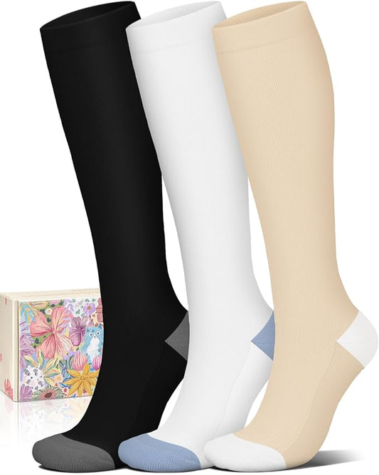 Cotton Compression Socks for Women&Men Knee High Cute Support Sock for Nurses, Pregnancy, Flying