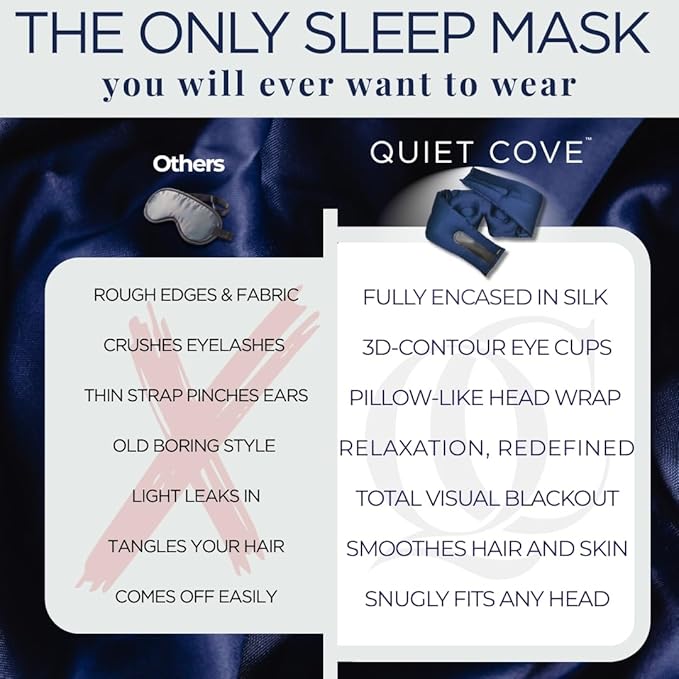 QUIET COVE Plush 3D Contoured Silk Sleep Mask - Total Blackout, 100% Silk 22 Momme, Foam Eye Cups Do Not Crush Eyelashes, Luxe Cloud Filling for Side Sleeping Comfort (Noble Blue) - Luxury Gift Box