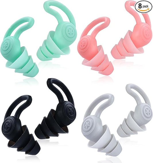 4Pairs Loop Earplugs for Kids Adults, Reusable Loop Earplugs, Ear Loops Noise Reduction for Sleeping, Concerts, Travel, Swimming (Black, Pink, Green, Gray)
