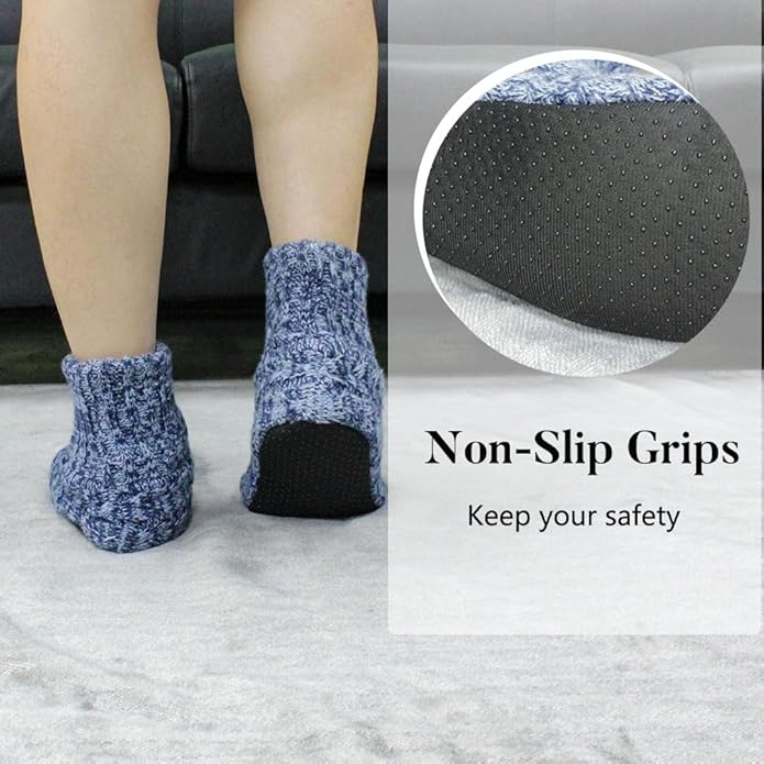 Mens Fuzzy Slipper Socks Soft Cozy Thick House Indoor Boot Sock Shoes with Anti-Skid Bottom Soles