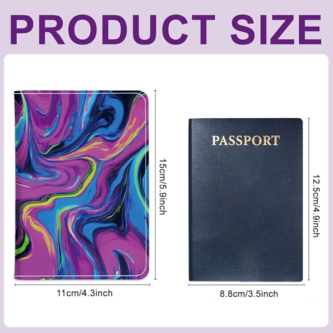PU Leather Passport Holder Cover 5.9×4.3 Inch with Credit Card Slot and Boarding Pass Slot Combo Blocking Passport Holder Wallet Cover Case for Travel Boarding Essentials (Neon)