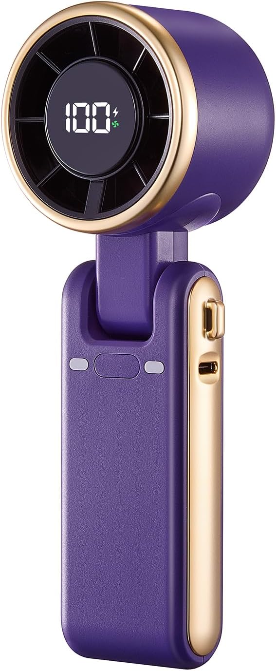 Portable Handheld Turbo Fan - 5 Gear High Speed 4000mAh Rechargeable Mini Personal Hand Fan Blow Cold Air, Battery Operated Travel Essentials, Beach Vacation, Gifts for Women, Men (Purple)