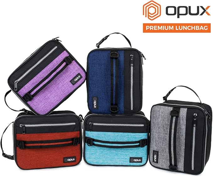 opux Insulated Lunch Box for Men Women Adult, Compact Lunch Bag for Kids Boy Girl Teen, Soft Lunch Cooler Bag for Work School, Leakproof Lunchbox Lunch Pail with Clip-on Buckle, Heather Red