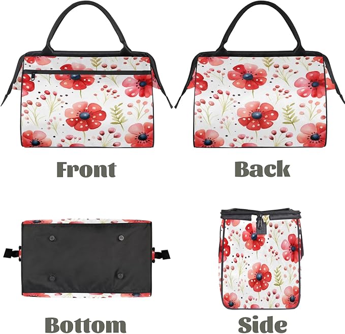 Gym Bag for Women Men, Watercolor Red Flower Sports Duffel Bags, Waterproof Travel Weekender Overnight Carry On Tote Bags for Travel Sports