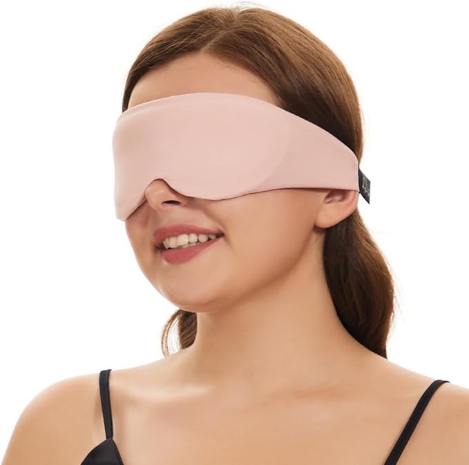 ALASKA BEAR Sleep Mask for Side Sleepers Patented Design, Cup-Shaped and Extra-Soft, 100 Blackout Eye Mask Shades Cover for Men and Women Home or Travel, Machine Washable, Pink