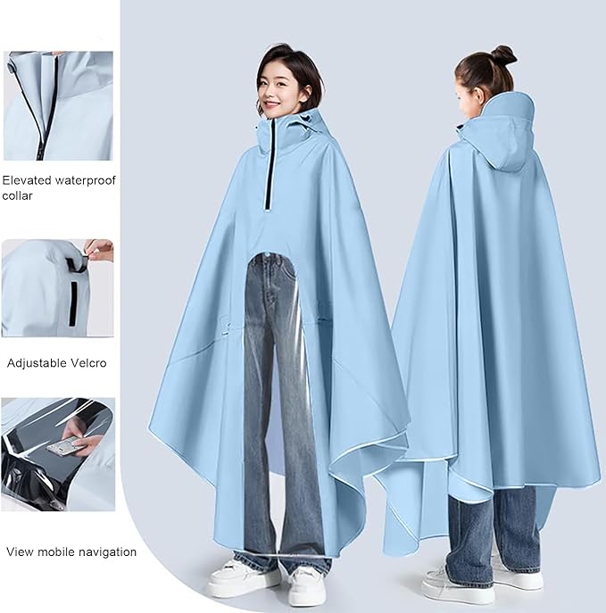 Rain Poncho Bike Bicycle, Reusable Round Electric Scooter Rain Poncho with Clear Panel, Unisex for Hiking Travelling