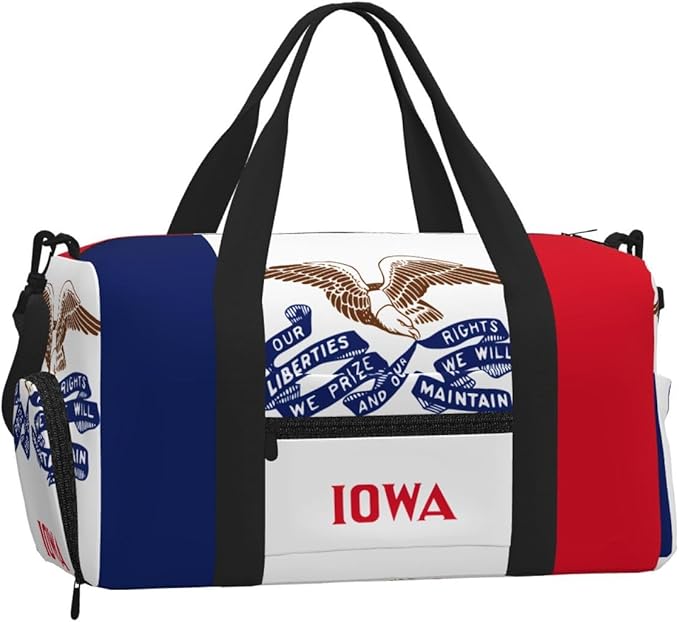 Iowa state flag Print Gym Bag with Shoe Compartment for Women Men, 17.7in Sports Duffle Weekender Tote, Overnight Travel Duffel Bag Carry On