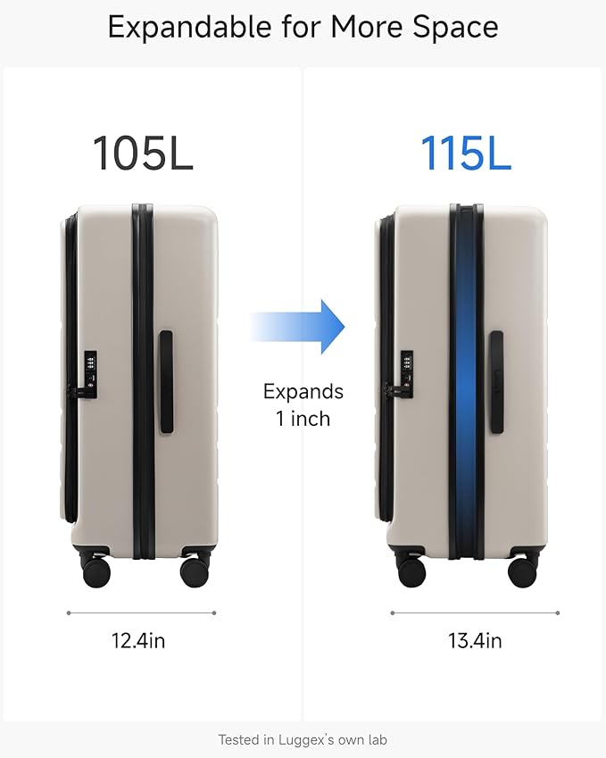 LUGGEX Checked Suitcase Top Opening, FLT Expandable Polycarbonate Hard Shell Suitcase with Wheels (FX-Lite, Beige, 30 Inch, 105L-115L)